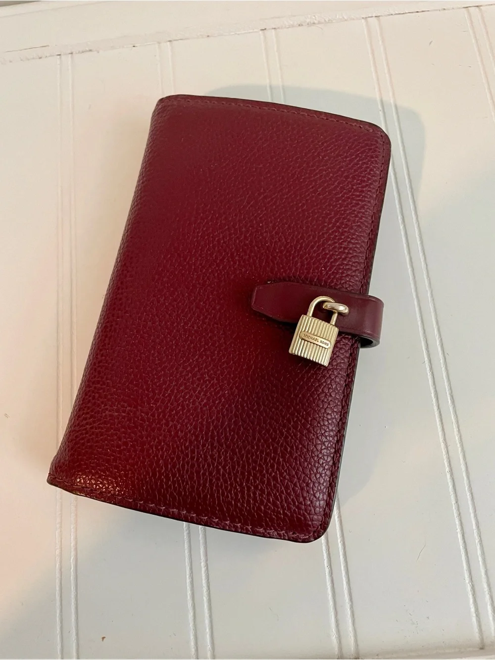 Michael Kors Burgundy Leather Wallet with Gold Padlock - Picture 1 of 6